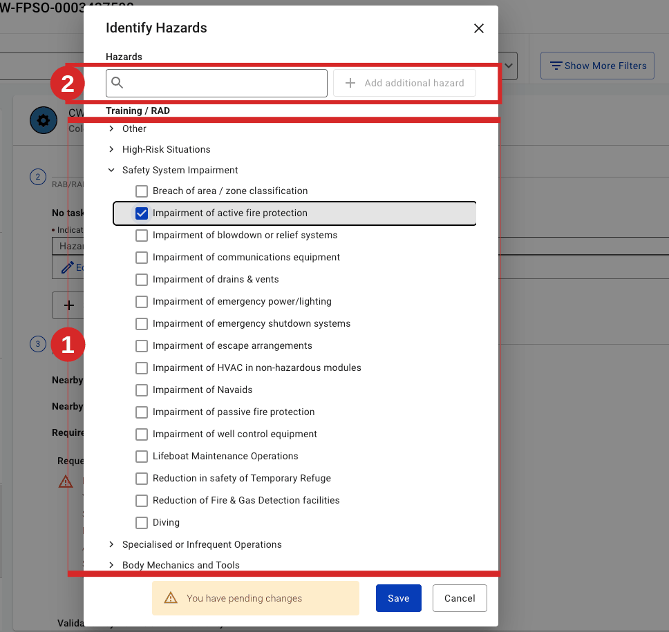 Identify Hazards — pick the hazards (same dialog for Basic and Detailed).