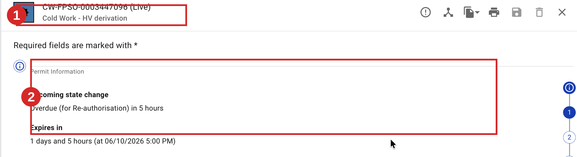 The permit is Live; the header shows the upcoming state change.