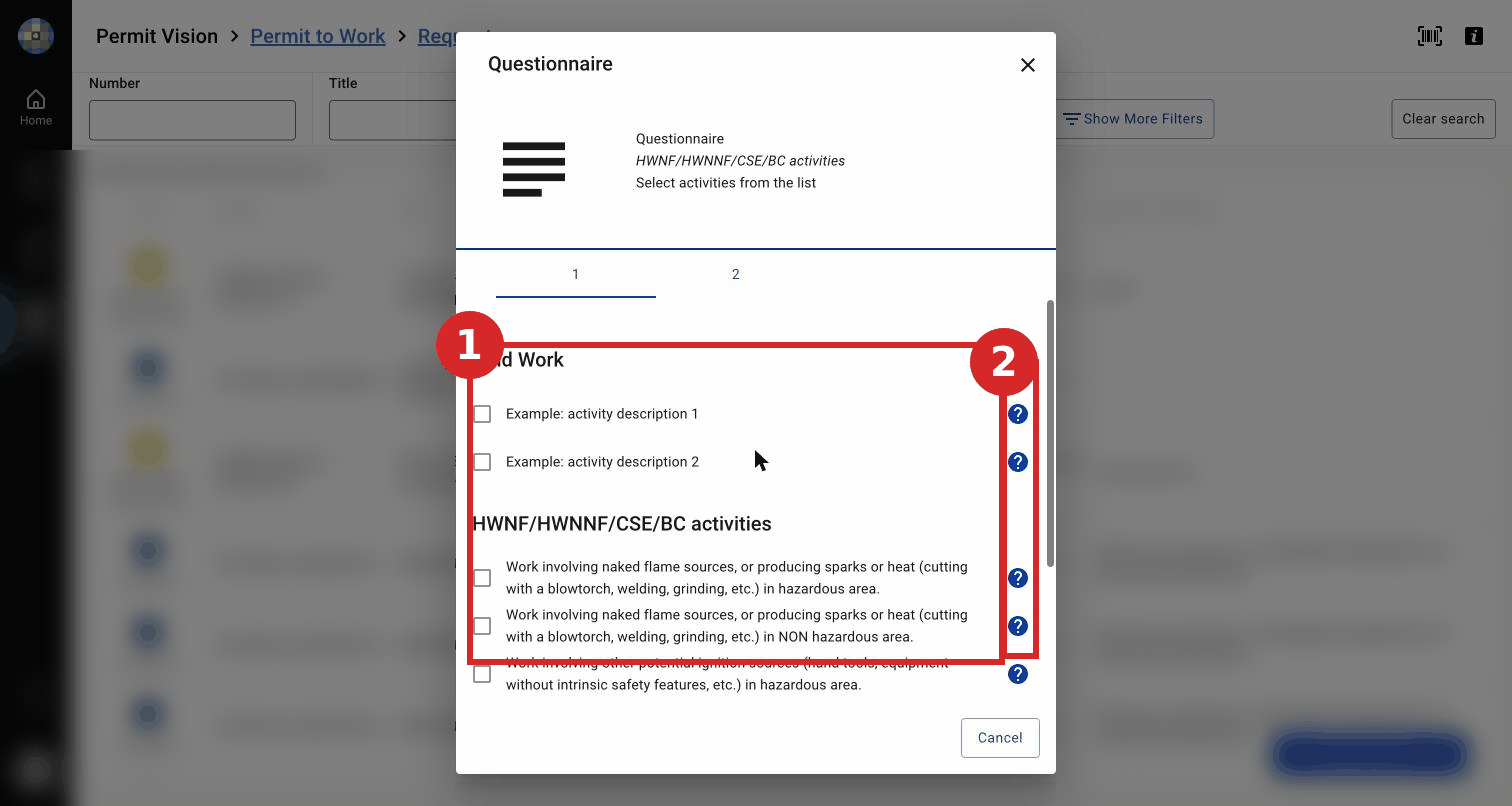 Step 1 — tick the activities that match your work.
