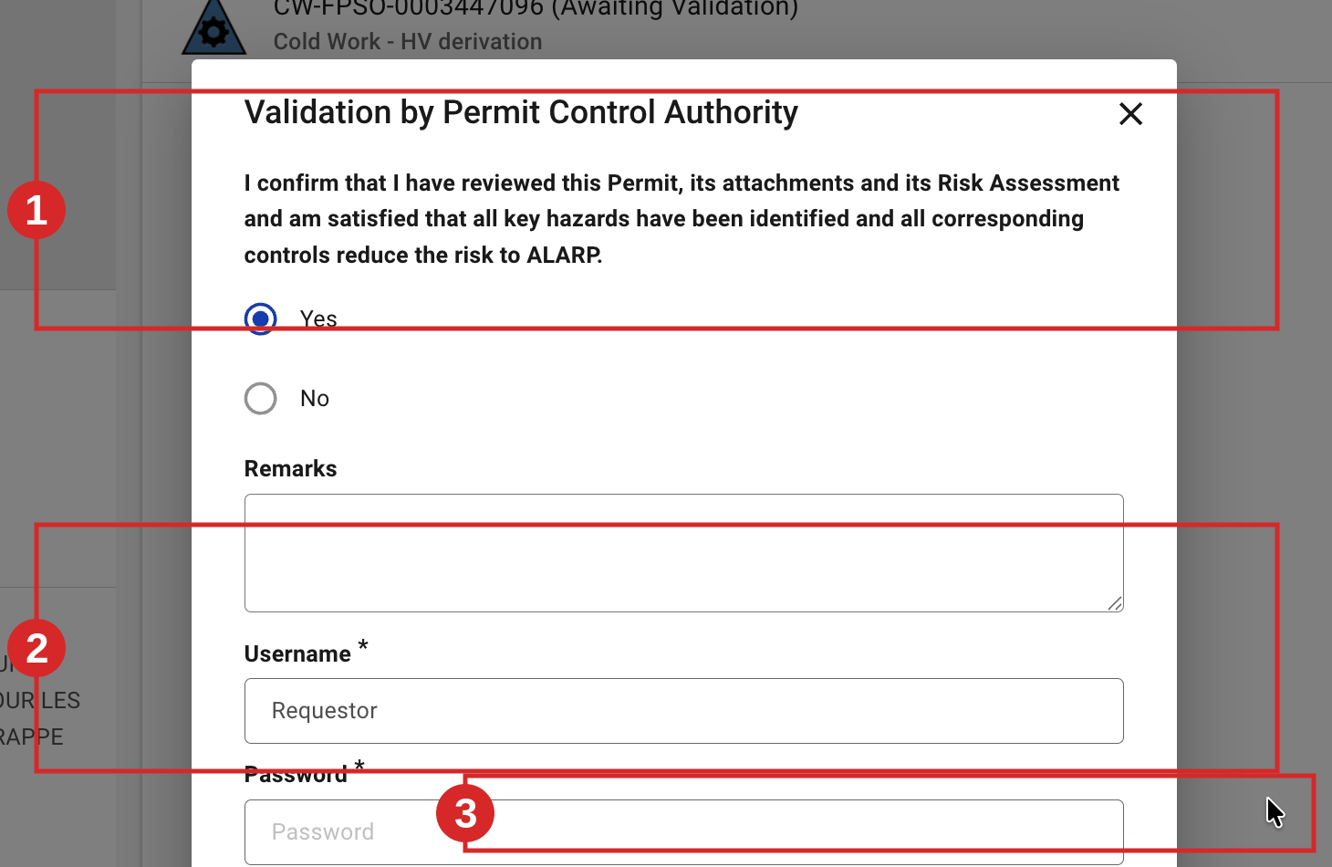 Confirm the ALARP self-declaration and sign the validation.