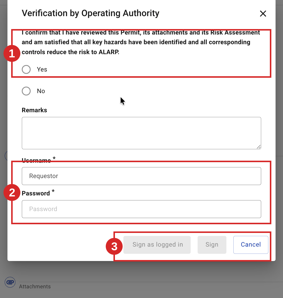 Operating Authority verifies and signs (ALARP).